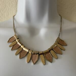 Etc Gold Tone Leaf Geometric Glitter Statement Necklace